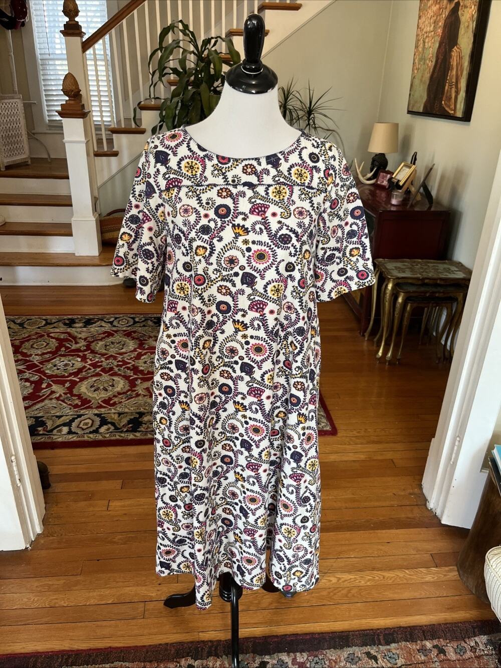 NEW Mata Traders Maxi Dress 100% Cotton Short Sleeve India Block Print Pockets